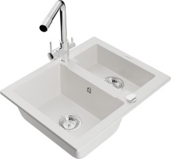 MEXEN/S - Carlos granitový drez 1.5 vrátane batérie Duero, biela (6518-20-671600-00)