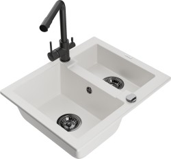 MEXEN/S - Carlos granitový drez 1.5 vrátane batérie Duero, biela (6518-20-671600-70)