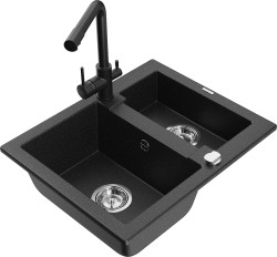 MEXEN/S - Carlos granitový drez 1.5 vrátane batérie Duero, čierna/strieborná metalík (6518-73-671600-70)