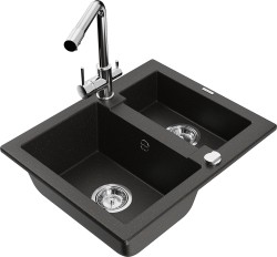 MEXEN/S - Carlos granitový drez 1.5 vrátane batérie Duero, čierna/zlatá metalik (6518-75-671600-00)