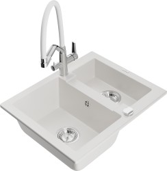 MEXEN/S - Carlos granitový drez 1.5 vrátane batérie Duo, biela (6518-20-671701-02)