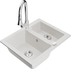 MEXEN/S - Carlos granitový drez 1.5 vrátane batérie Elia, biela (6518-20-670101-00)