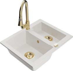 MEXEN/S - Carlos granitový drez 1.5 vrátane batérie Elia, biela (6518-20-670101-50)