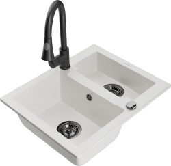 MEXEN/S - Carlos granitový drez 1.5 vrátane batérie Elia, biela (6518-20-670101-70)