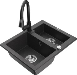 MEXEN/S - Carlos granitový drez 1.5 vrátane batérie Elia, čierna kropenatá (6518-76-670101-70)