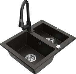 MEXEN/S - Carlos granitový drez 1.5 vrátane batérie Elia, čierna/zlatá metalik (6518-75-670101-70)