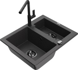 MEXEN/S - Carlos granitový drez 1.5 vrátane batérie Flora, čierna kropenatá (6518-76-670401-70-B)