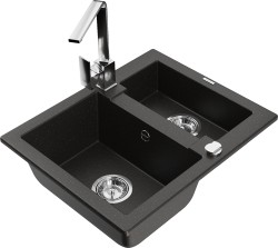 MEXEN/S - Carlos granitový drez 1.5 vrátane batérie Rita, čierna/zlatá metalik (6518-75-670300-00)