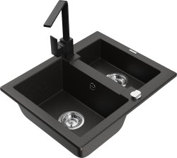 MEXEN/S - Carlos granitový drez 1.5 vrátane batérie Rita, čierna/zlatá metalik (6518-75-670300-70)