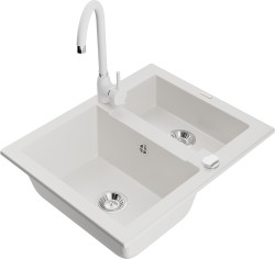 MEXEN/S - Carlos granitový drez 1.5 vrátane batérie Telma, biela (6518-20-670200-20)