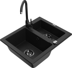 MEXEN/S - Carlos granitový drez 1.5 vrátane batérie Telma, čierna (6518-77-670200-70-B)