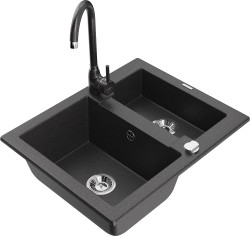 MEXEN/S - Carlos granitový drez 1.5 vrátane batérie Telma, čierna kropanatá (6518-76-670200-76)