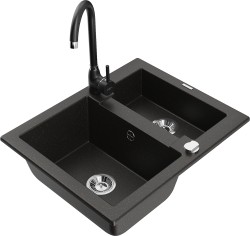 MEXEN/S - Carlos granitový drez 1.5 vrátane batérie Telma, čierna/zlatá metalik (6518-75-670200-70)