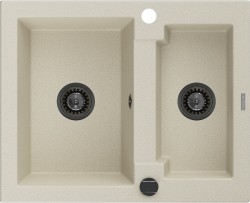 MEXEN/S - Carlos s granitový drez 1.5 582 x 475 mm, béžová, + čierny sifón (6518581500-69-B)