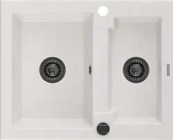 MEXEN/S - Carlos s granitový drez 1.5 582 x 475 mm, biela, + čierny sifón (6518581500-20-B)