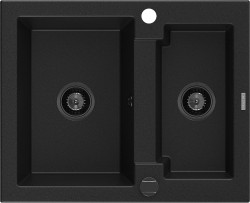 MEXEN/S - Carlos s granitový drez 1.5 582 x 475 mm, čierna, + čierny sifón (6518581500-77-B)