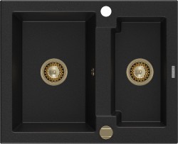 MEXEN/S - Carlos s granitový drez 1.5 582 x 475 mm, čierna, + zlatý sifón (6518581500-77-G)