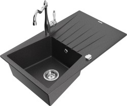 MEXEN/S - Cesar granitový drez 1-miska s odkvapkávačom vrátane batérie Carla, čierna kropenatá (6514-76-670700-00)