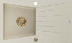 MEXEN/S - Cesar granitový drez 1 s odkvapkávačom 775x470 mm, béžová,+ zlatý sifón (6514771010-69-G)