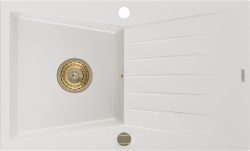 MEXEN/S - Cesar granitový drez 1 s odkvapkávačom 775x470 mm, biela, + zlatý sifón (6514771010-20-G)