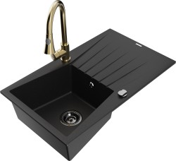 MEXEN/S - Cesar granitový drez 1 s odkvapkávačom vrátane batérie Elia, čierna (6514-77-670101-50-B)
