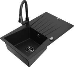 MEXEN/S - Cesar granitový drez 1 s odkvapkávačom vrátane batérie Elia, čierna (6514-77-670101-70-B)