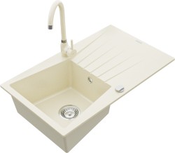 MEXEN/S - Cesar granitový drez 1 s odkvapkávačom vrátane batérie Telma, béžováy (6514-69-670200-69)