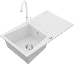 MEXEN/S - Cesar granitový drez 1 s odkvapkávačom vrátane batérie Telma, biela (6514-20-670200-20)