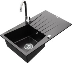 MEXEN/S - Cesar granitový drez 1 s odkvapkávačom vrátane batérie Telma, čierna (6514-77-670200-00)