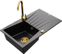 MEXEN/S - Cesar granitový drez 1 s odkvapkávačom vrátane batérie Telma, čierna (6514-77-670200-50)