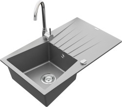 MEXEN/S - Cesar granitový drez 1 s odkvapkávačom vrátane batérie Telma, šedá (6514-71-670200-00)