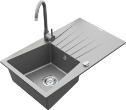 MEXEN/S - Cesar granitový drez 1 s odkvapkávačom vrátane batérie Telma, šedá (6514-71-670200-71)