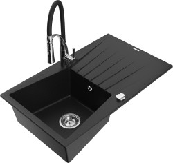 MEXEN/S - Cesar granitový drez s odkvapkávačom vrátane batérie Aster, čierna (6514-77-73450-07)