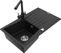 MEXEN/S - Cesar granitový drez s odkvapkávačom vrátane batérie Duero, čierna (6514-77-671600-70)