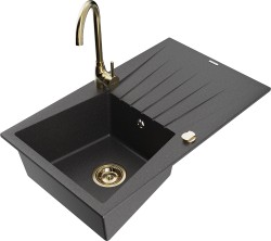 MEXEN/S - Cesar granitový drez s odkvapkávačom vrátane batérie Telma, čierna kropenatá (6514-76-670200-50)