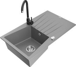 MEXEN/S - Cesar granitový drez s odkvapkávačom vrátane batérie Telma, šedá (6514-71-670200-70)