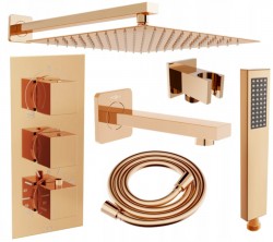 MEXEN/S - Cube DR02 podomietkový vaňový SET s vytokovou hubicou + slim sprcha 25, ružové zlato (77503DR0225-60)