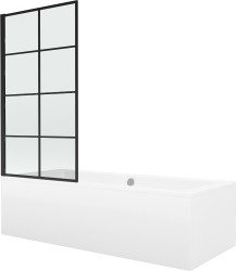 MEXEN/S - Cube obdĺžniková vaňa 180 x 80 cm s panelom + vaňová zástena 80, čierna vzor fix (550518080X9308007077)