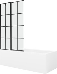 MEXEN/S - Cubik obdĺžniková vaňa 150 x 70 cm s panelom + vaňová zástena 100, čierna vzor (550315070X9410117077)