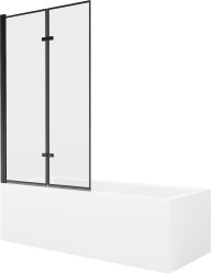 MEXEN/S - Cubik obdĺžniková vaňa 150 x 70 cm s panelom + vaňová zástena 100 cm, čierna vzor (550315070X9210027070)