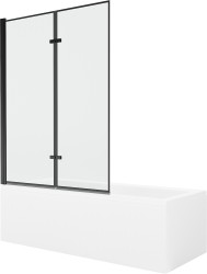 MEXEN/S - Cubik obdĺžniková vaňa 150 x 70 cm s panelom + vaňová zástena 120, čierna vzor (550315070X9212027070)