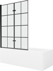 MEXEN/S - Cubik obdĺžniková vaňa 150 x 70 cm s panelom + vaňová zástena 120, čierna vzor (550315070X9212027077)