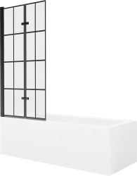 MEXEN/S - Cubik obdĺžniková vaňa 150 x 70 cm s panelom + vaňová zástena 80 cm, čierna vzor (550315070X9208027077)