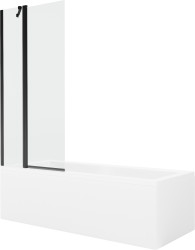 MEXEN/S - Cubik obdĺžniková vaňa 150 x 70 cm s panelom + vaňová zástena 80 cm, transparent, čierna (550315070X9408117000)
