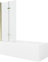MEXEN/S - Cubik obdĺžniková vaňa 150 x 70 cm s panelom + vaňová zástena 80 cm, transparent, zlatá (550315070X9208025000)