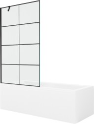 MEXEN/S - Cubik obdĺžniková vaňa 160 x 70 cm s panelom + vaňová zástena 100 cm, čierna vzor (550316070X9510007077)