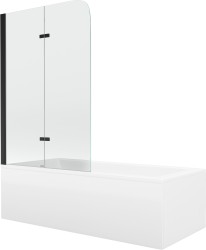MEXEN/S - Cubik obdĺžniková vaňa 160 x 70 cm s panelom + vaňová zástena 80 cm, transparent, čierna (550316070X9008027000)