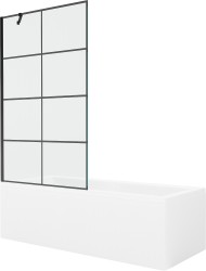 MEXEN/S - Cubik obdĺžniková vaňa 170 x 70 cm s panelom + vaňová zástena 100, čierna vzor (550317070X9510007077)