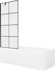 MEXEN/S - Cubik obdĺžniková vaňa 170 x 70 cm s panelom + vaňová zástena 80 cm, čierna vzor (550317070X9508007077)