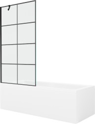 MEXEN/S - Cubik obdĺžniková vaňa 170 x 70 cm s panelom + vaňová zástena 90 cm, čierna vzor (550317070X9509007077)